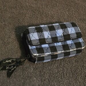 Vera Bradley Wallet Zip Around Womens OS Blue Black Quilted Buffalo Plaid Check